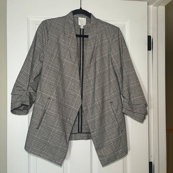 Joie Black White Plaid Open Front Blazer Jacket Size Medium - Picture 1 of 4